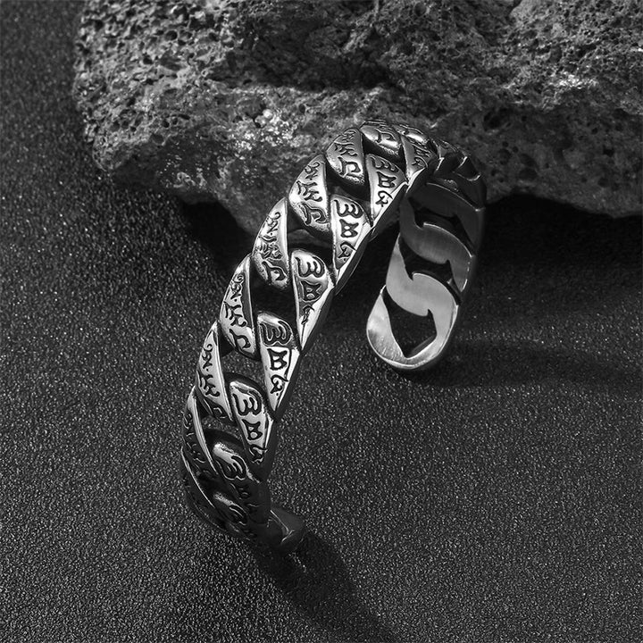 Buddha Stones Armband Om Mani Padme Hum Mantra Bangle van titaniumstaal - image 1