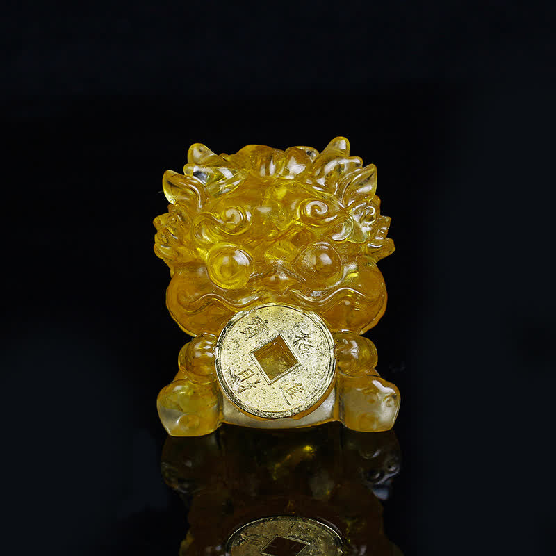 Buddha Stones Handgemaakte schattige PiXiu gouden munt van kristal voor Fengshui, energie, rijkdom en geluk, huisdecoratie. - image 1