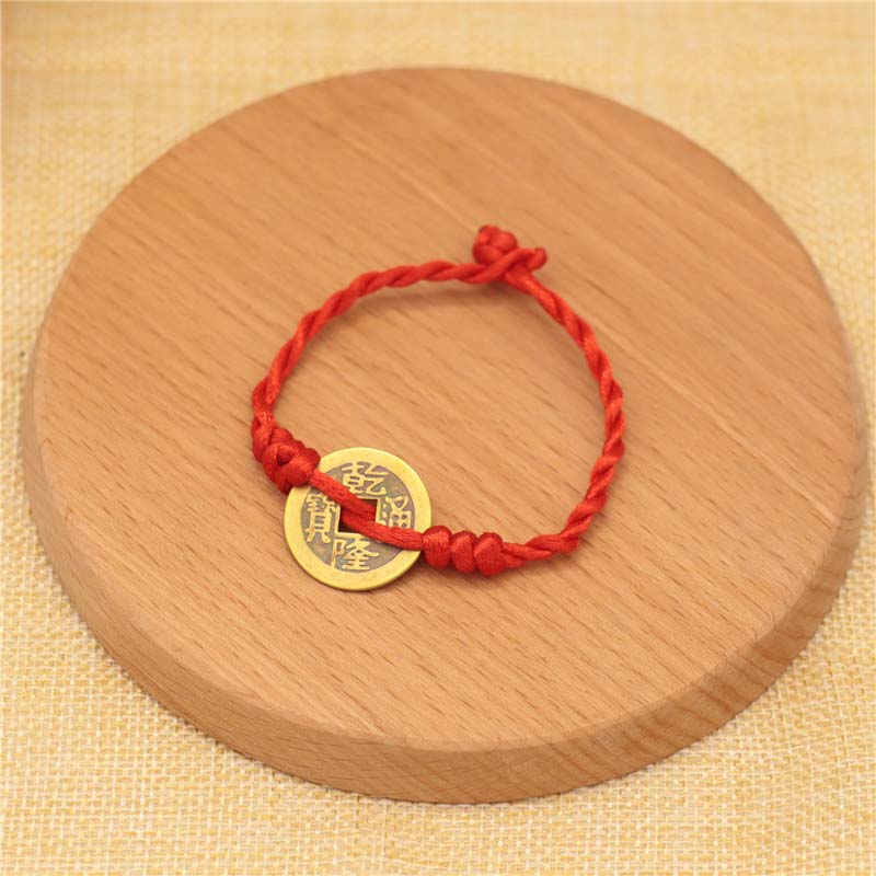 Buddha Stones Koperen munt geluksarmband met rood Armband - Knoopvormige koperen munt (Armband Maat cm) - image 6