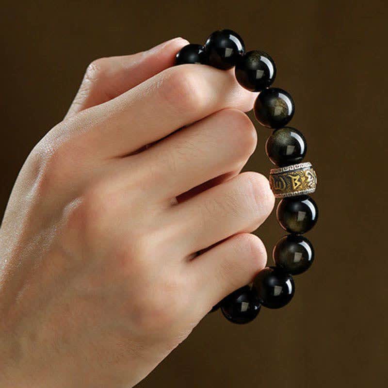 Buddha Stones Gouden glans obsidiaan PiXiu cinnaber Om Mani Padme Hum Armband - image 4