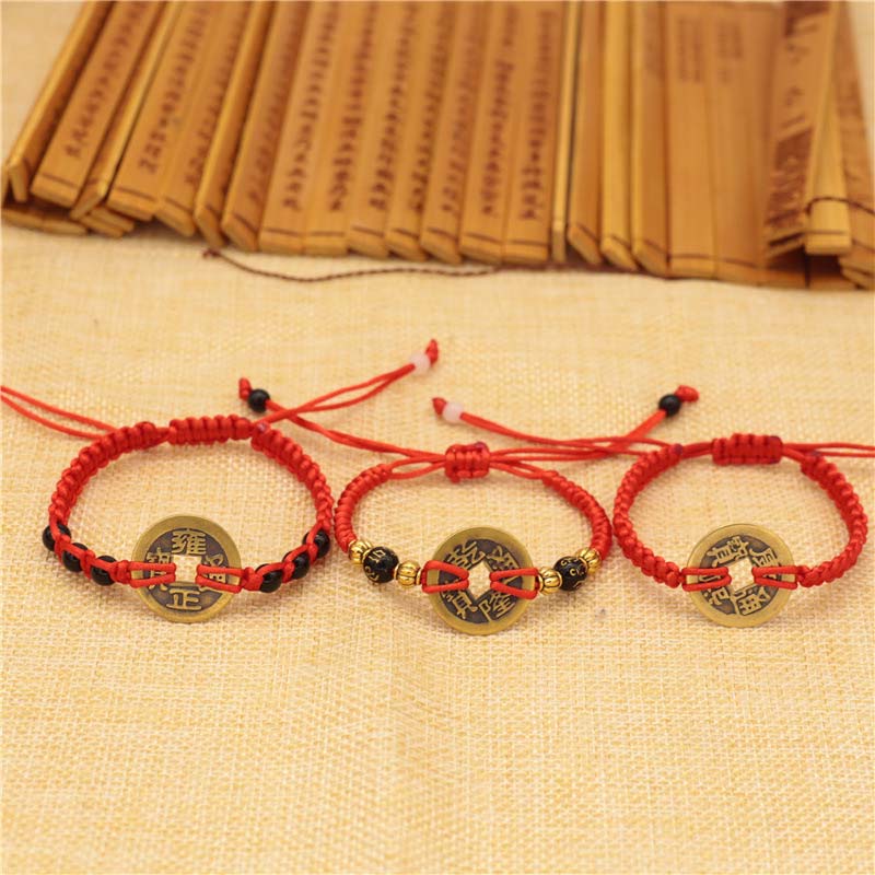 Buddha Stones Koperen munt geluksarmband met rood Armband - image 2