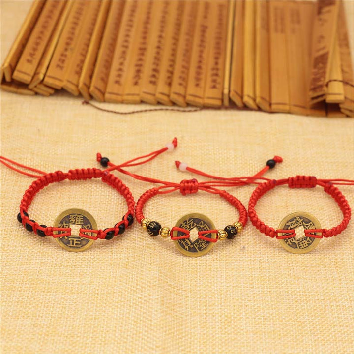Buddha Stones Koperen munt geluksarmband met rood Armband - image 2