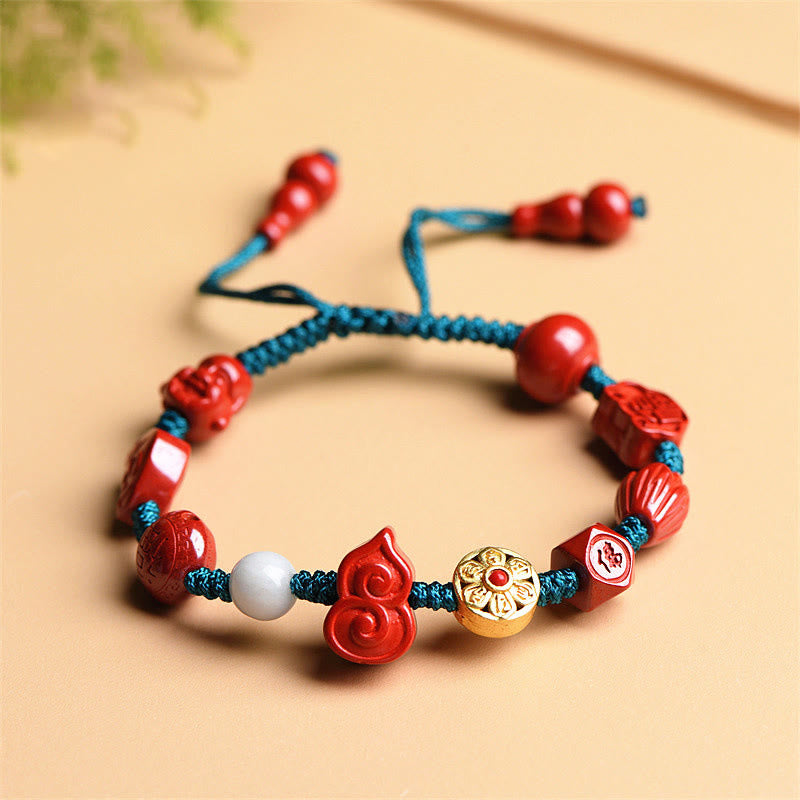 Buddha Stones Armband met natuurlijke cinnaberkleurige kalebas , Om Mani Padme Hum en de zegen van de lachende Boeddha. - Cinnaber (Rust♥Concentratie) - image 0