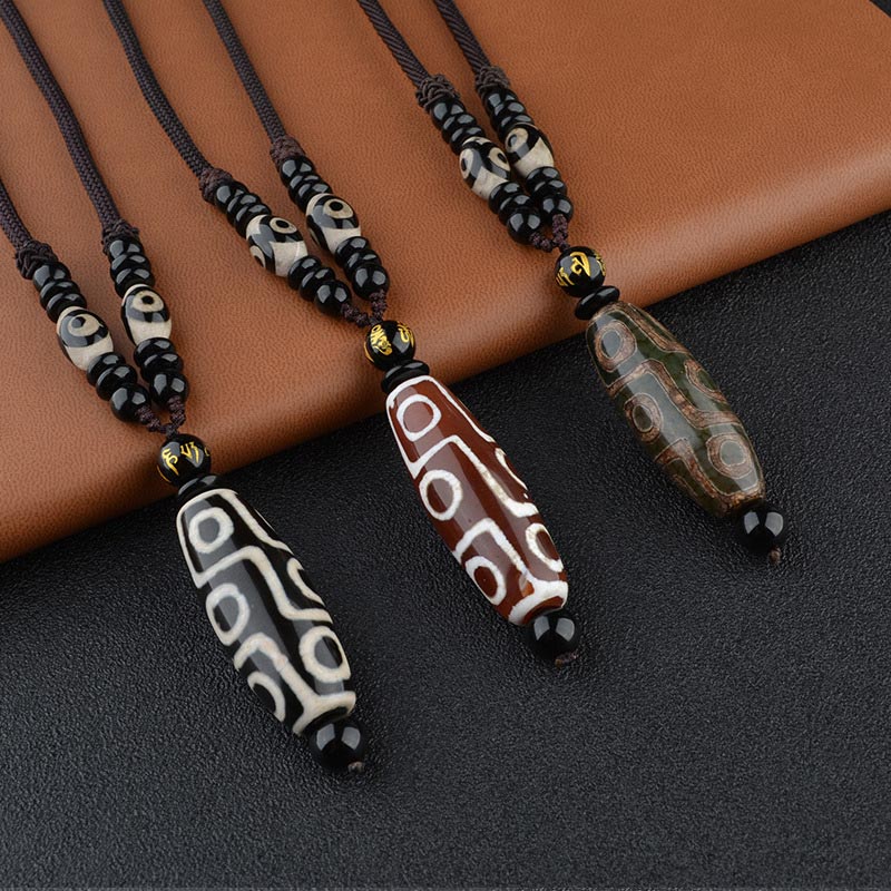Buddha Stones Ketting met negen ogen en Dzi-kralen voor bescherming van rijkdom. - image 0