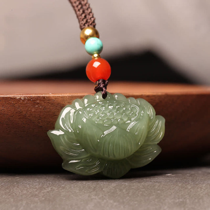 Buddha Stones Hetian Cyan Jade Lotusbloem Succes Ketting - image 2