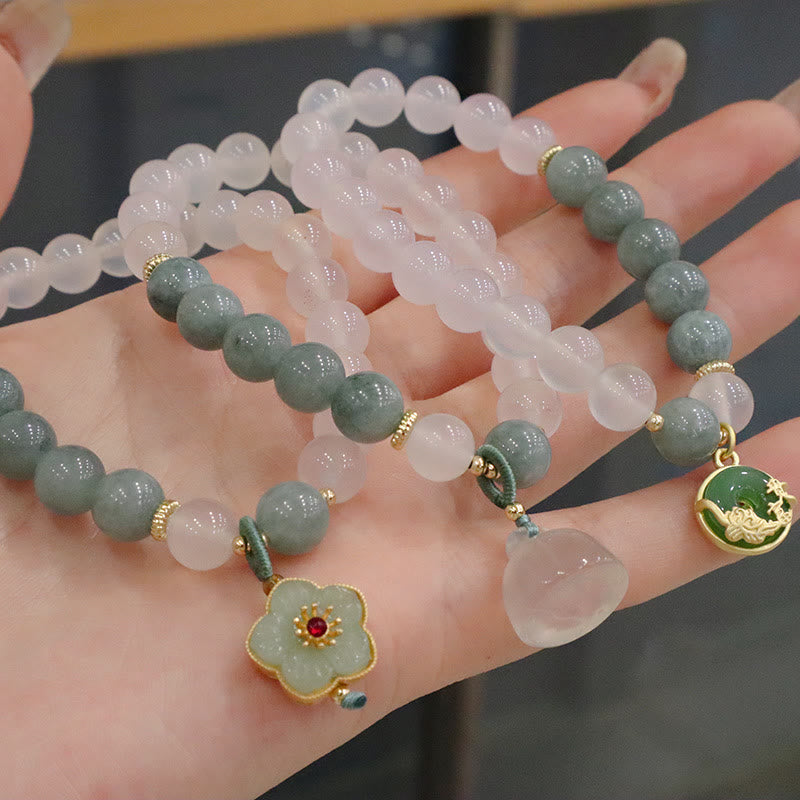 Buddha Stones Witte agaat jade lotusbloem vredesgesp Armband - image 0