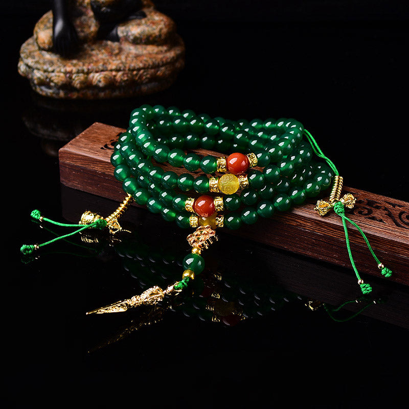 Buddha Stones Armband met 108 kralen van natuurlijke groene agaat, Armband voor succes (Mala). - image 1
