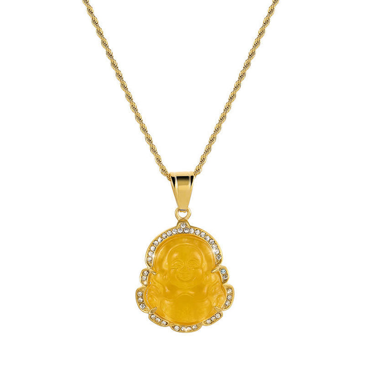 Buddha Stones Ketting met lachende Boeddha van jade, 18 karaats verguld - Geel - image 16