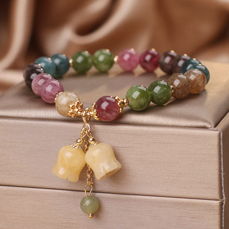 Buddha Stones Natuurlijke kleurrijke toermalijn bloemkralen Armband - image 6