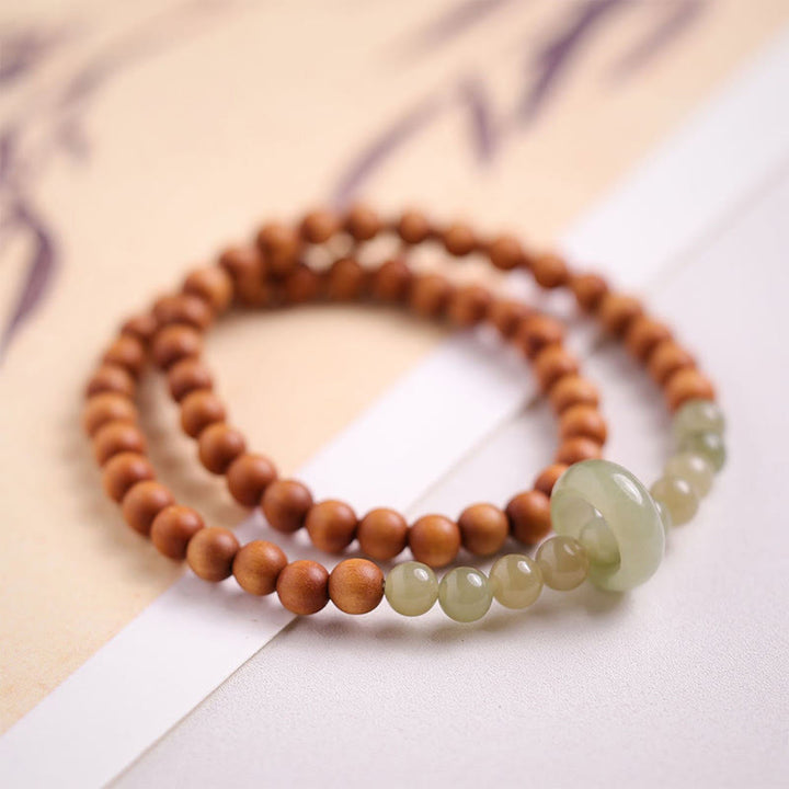 Buddha Stones Sandelhout Hetian Jade Armband met Dubbele Wikkel - Sandelhout (Bescherming♥Rust) - image 0