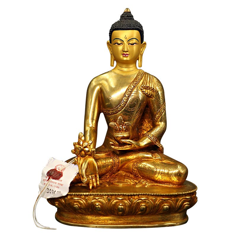 Buddha Stones Boeddha Shakyamuni, Medicijn Boeddha, Mededogen, Beeldje van Koper en Verguld - image 0