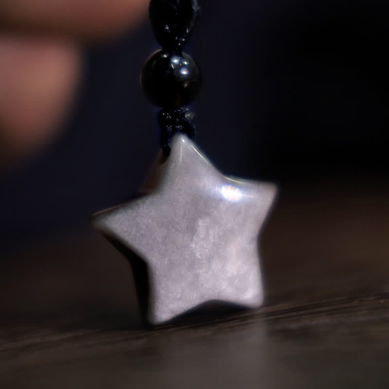 Buddha Stones Natuurlijke zilverglanzende obsidiaan ster halve maan Ketting - image 1