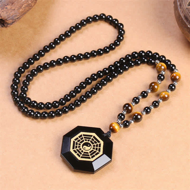 Buddha Stones Bagua Yin Yang Zwarte Obsidiaan Zuiveringskralen Ketting - image 4