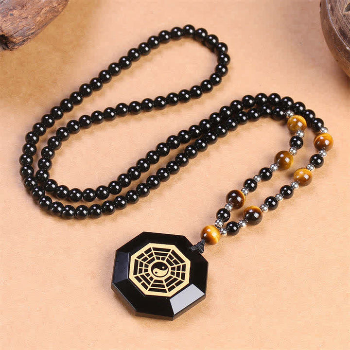 Buddha Stones Bagua Yin Yang Zwarte Obsidiaan Zuiveringskralen Ketting - image 4