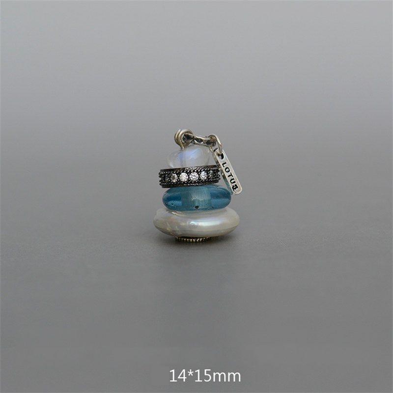 Buddha Stones Zen Cairn Labradoriet Diverse Kristallen Kalmerende Hanger Ketting - Hanger met maansteen, turquoise glaskraal en parel, 14 x 15 mm - image 24