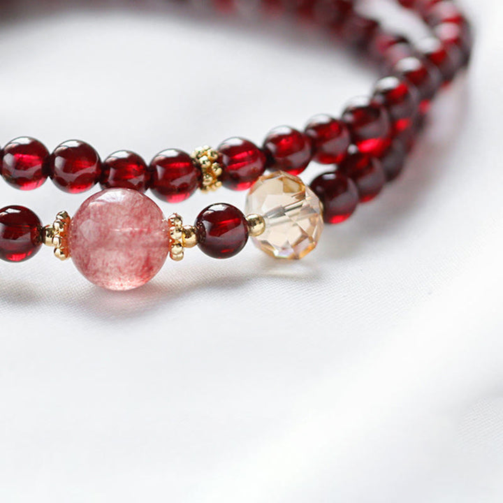 Buddha Stones 14K vergulde Armband met natuurlijke granaat en aardbeikwarts, dubbele wikkelconstructie - image 7