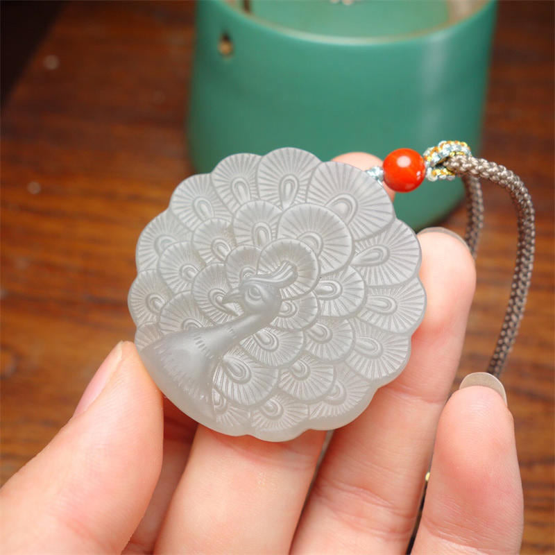 Witte jade pauw beschermings- en Ketting - image 3