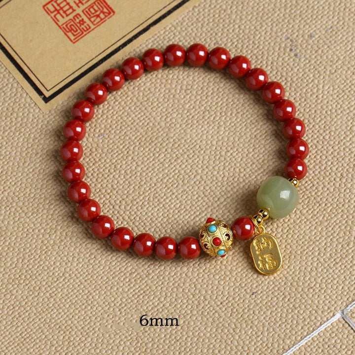 Buddha Stones Armband met geluksbedel van cinnabergroene aventurijn, ter bescherming tegen ongeluk - Keizer Zand - 6mm - image 9