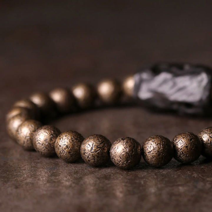 Buddha Stones Tibetaanse Armband van ebbenhout en koper met vredessymbool en kralen. - image 3