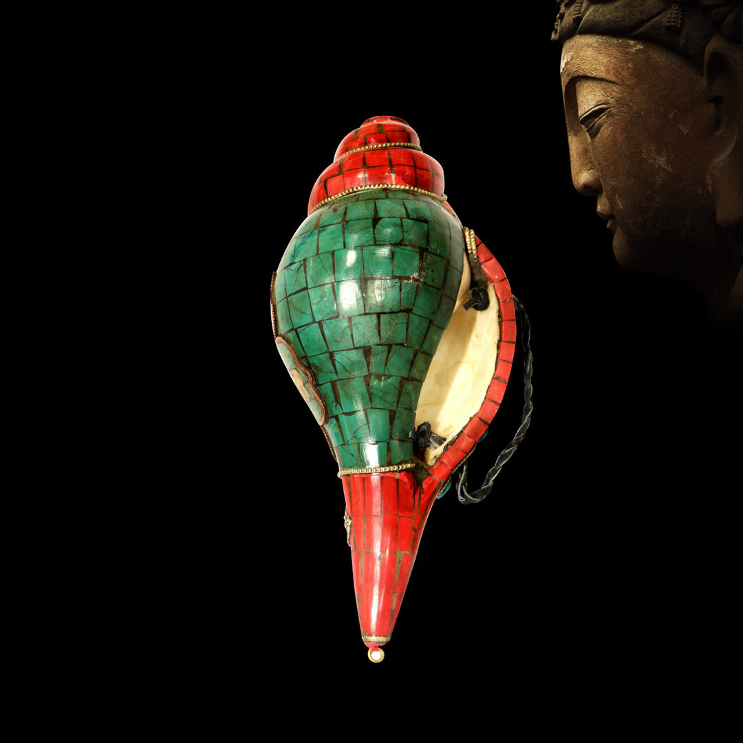 Tibetaanse handgemaakte Shankha Om Mani Padme Hum Boeddha Conch Shell Lucky Decoratie - image 12