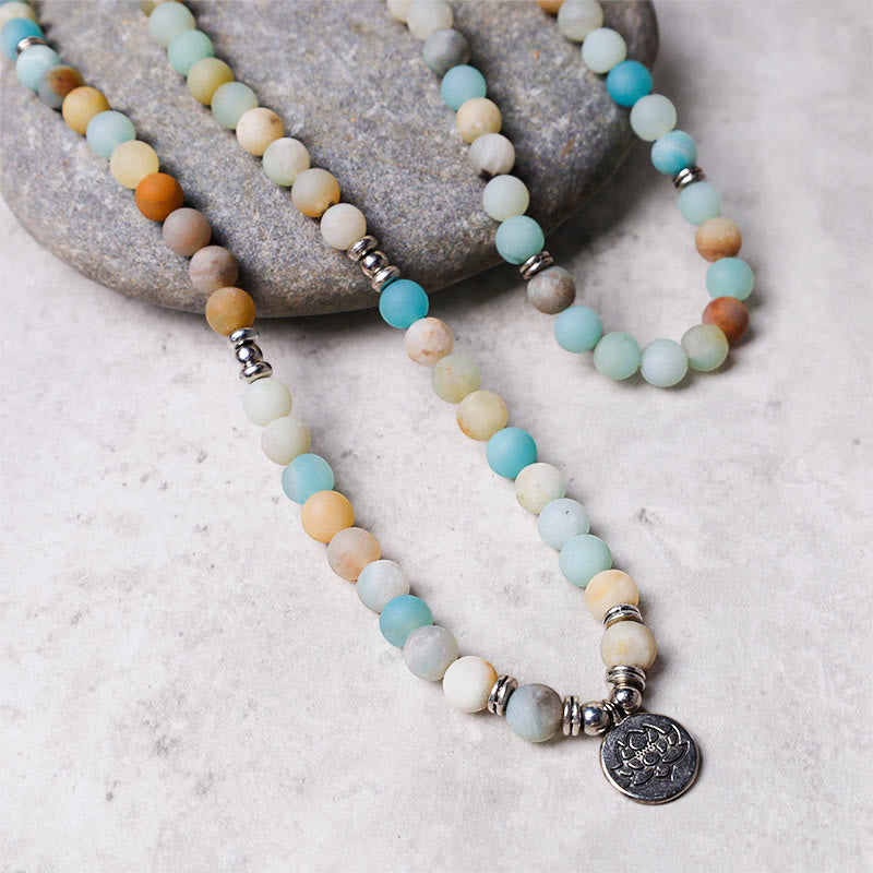 Buddha Stones Tibetaanse Amazonietsteen Zegen Lotus Mala - image 1