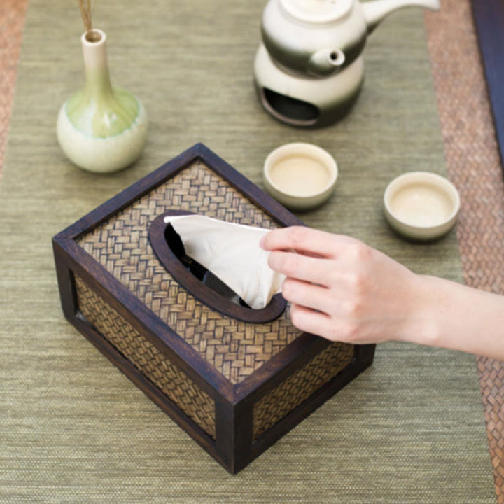 Handgemaakte tissuebox van geweven bamboe, houten tissuehouder, doosje voor vochtige doekjes, decoratie - image 7