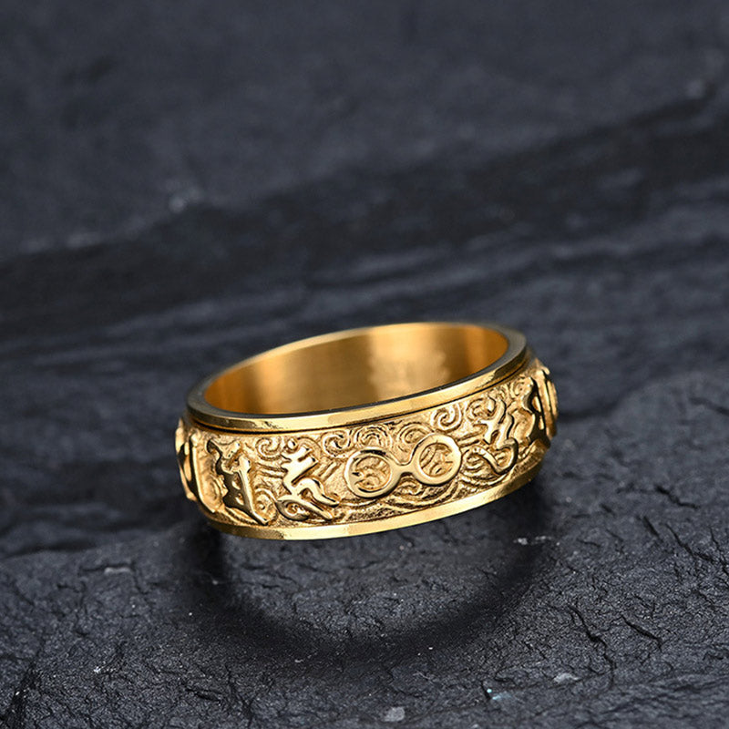 Buddha Stones Ring van titaniumstaal met de tekst "Zes Ware Woorden" voor Balans en Rust. - image 5