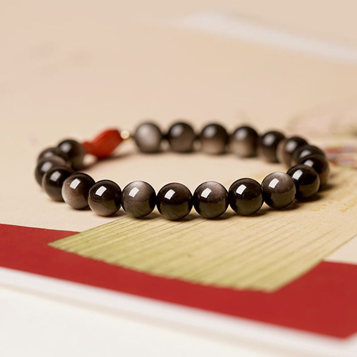 Buddha Stones Natuurlijke zilverglans obsidiaan cinnaber koi vis kalmerende Armband - image 4