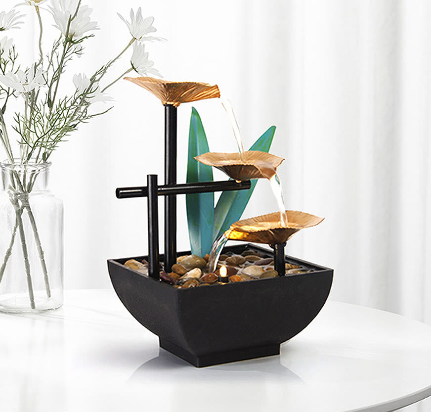 Buddha Stones Drie lagen watervalfontein tafeldecoratie met lotusbloemen en rivierstenen - Goud - AU-standaard - image 7