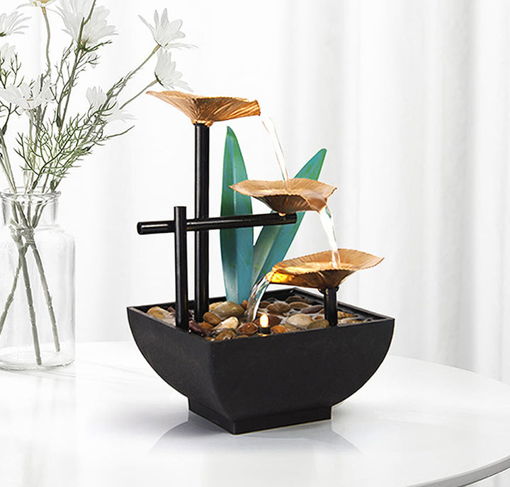 Buddha Stones Drie lagen watervalfontein tafeldecoratie met lotusbloemen en rivierstenen - Goud - AU-standaard - image 7
