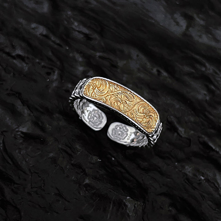 Buddha Stones Tang-dynastie Manchetarmband met bloemmotief, gegraveerd door koper , Bangle Ring - Gouden Tang-dynastie bloemmotief - Ring - image 3