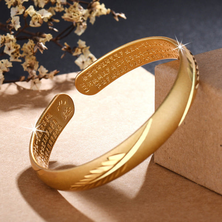 Buddha Stones Koperen Manchetarmband met gegraveerd patroon van een verenhart en Bangle . - image 3
