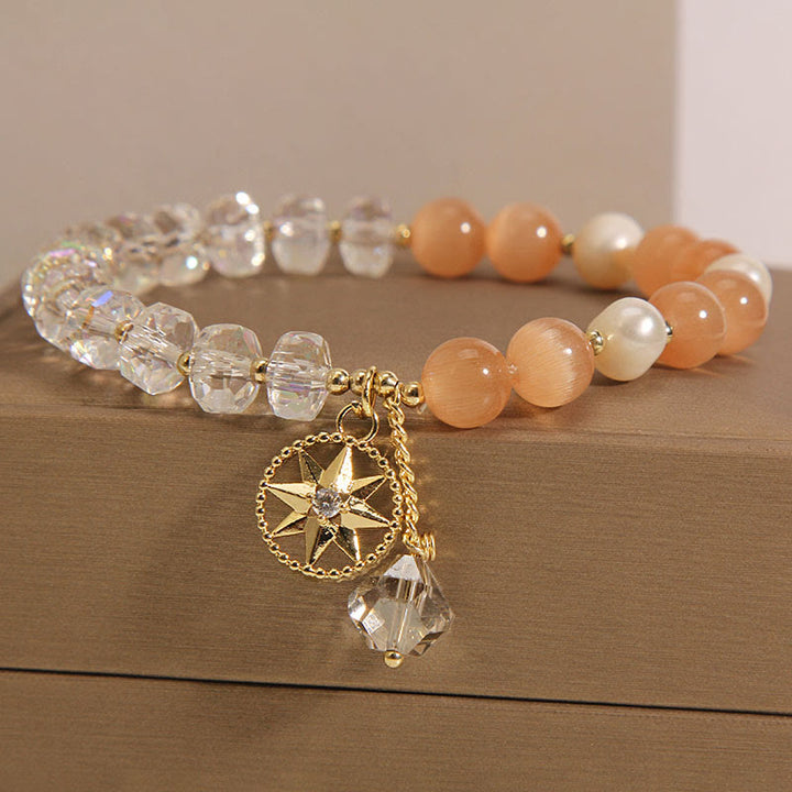 Buddha Stones Oranje kattenoog witte kristallen ster Armband - Kattenoog &amp; Witte Kristal - image 0