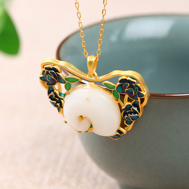 Witte jade olifant, vlinder, lotus, succes Ketting - image 3