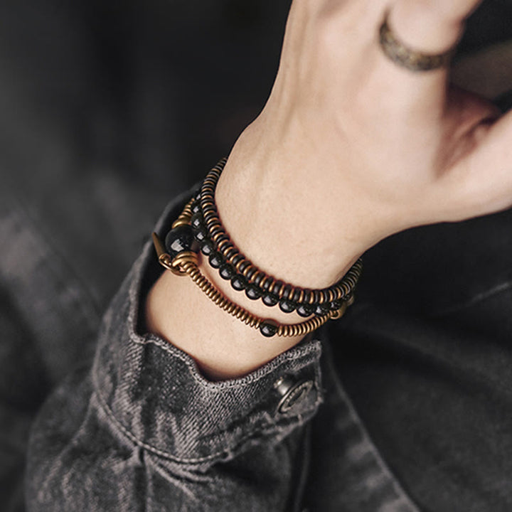 Buddha Stones Regenboog Obsidiaan Ebbenhout Koper Genezende Drievoudige Armband - image 8