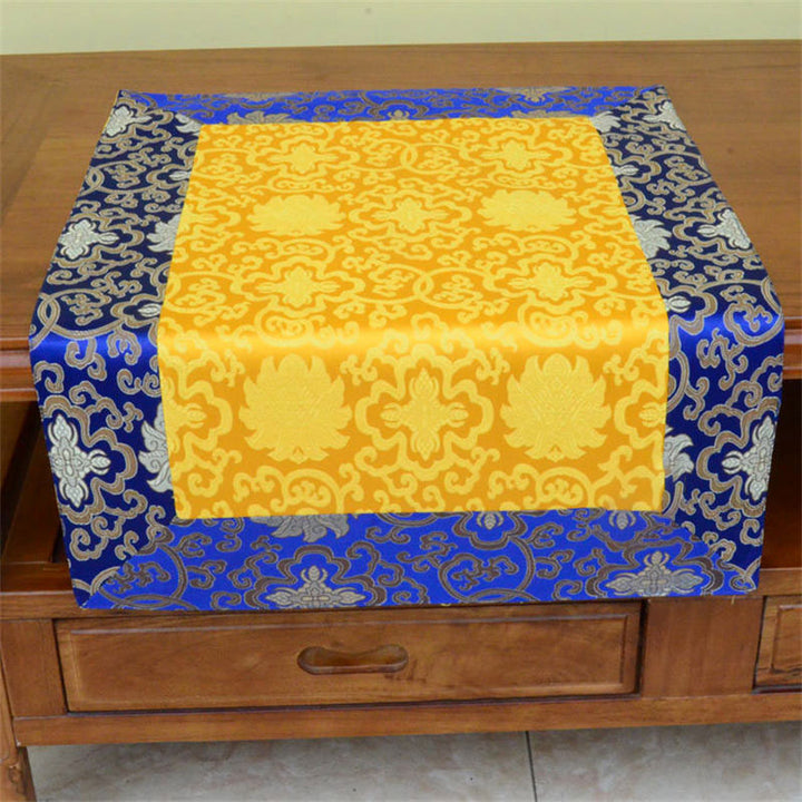 Brokaat gebedsaltaar bloem Vajra draak patroon gelukbrengende symbolen tafelloper - Blauw-gele bloem - 70*70 cm - image 10