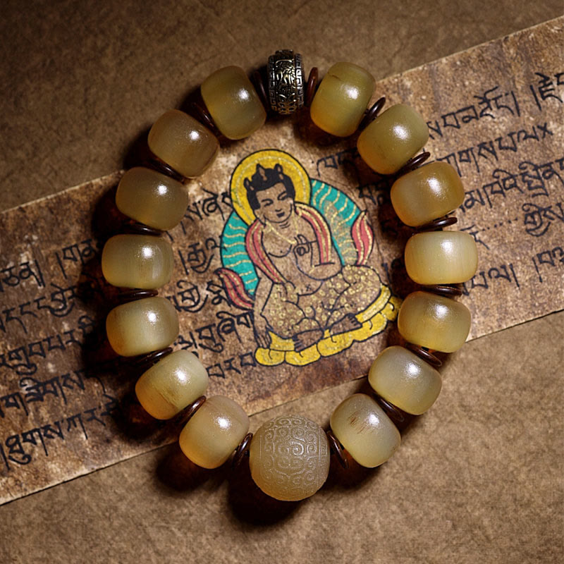 Buddha Stones Handgemaakte Tibetaanse armband van schapenhoorn met Om Mani Padme Hum Armband voor voorspoed. - 18mm(Polsomtrek 20 cm) - image 0