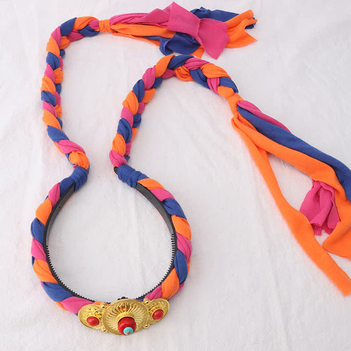 Tibetaanse kleurrijke kwastjes als haarversiering en haaraccessoires. - Oranje - Drie kralen - image 21