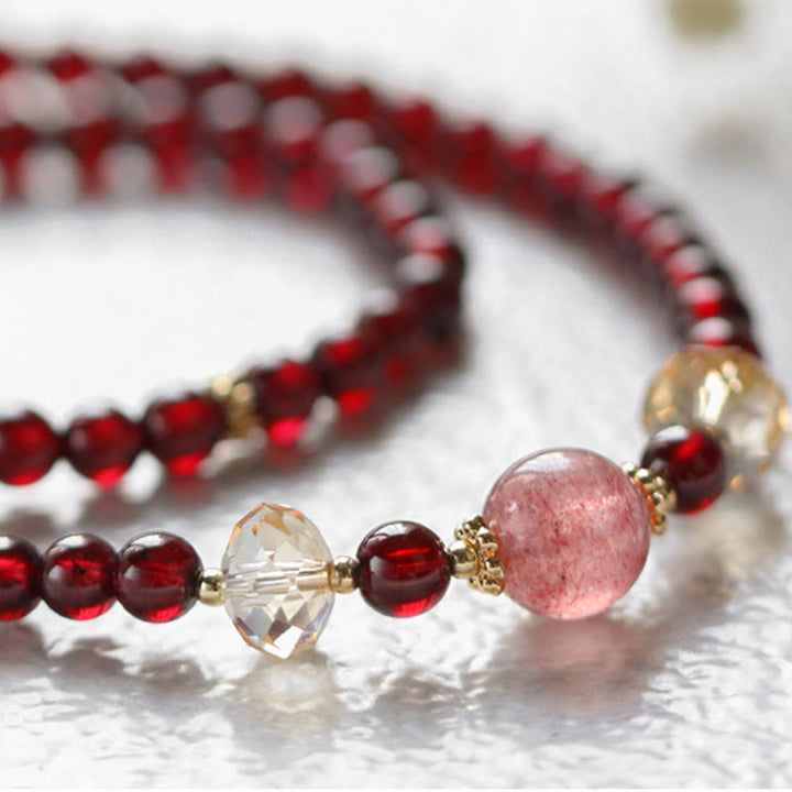 Buddha Stones 14K vergulde Armband met natuurlijke granaat en aardbeikwarts, dubbele wikkelconstructie - image 6