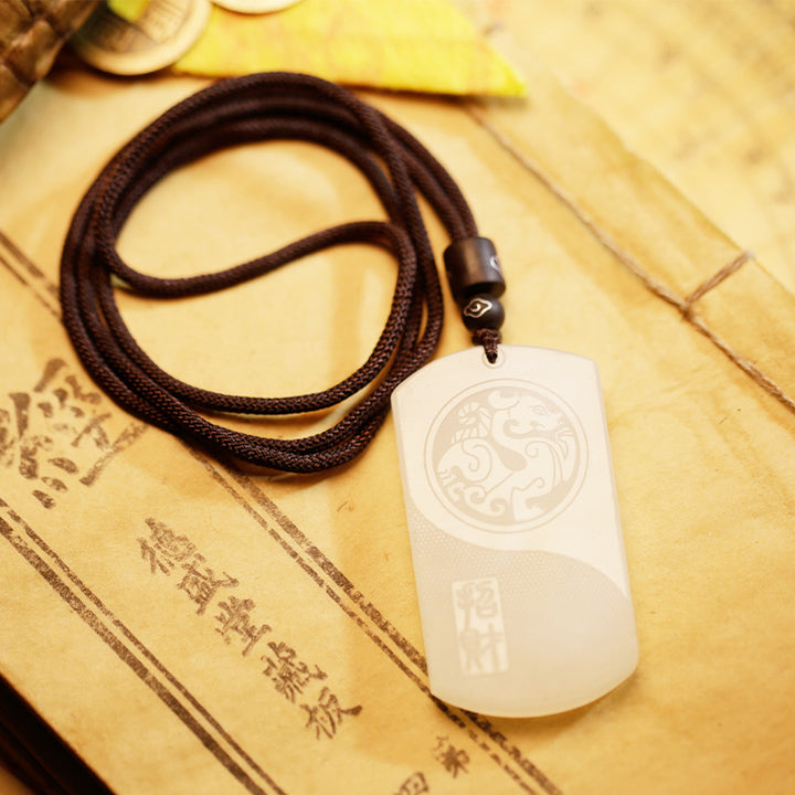 Buddha Stones Witte jade PiXiu Yin Yang geluks- en Ketting - image 3