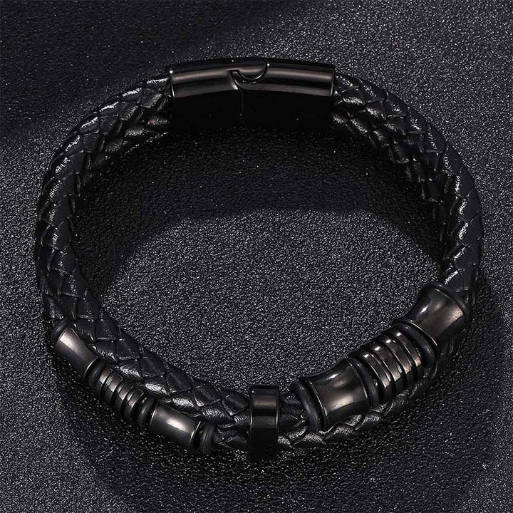Buddha Stones Armband van gelaagd leer met weefpatroon - image 5