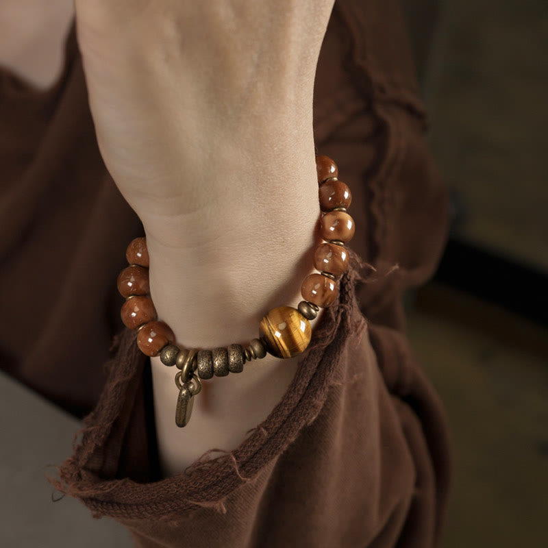 Buddha Stones Kuka-zaad, tijgeroog, goudkleurige obsidiaan, messing, koperen Armband - image 4