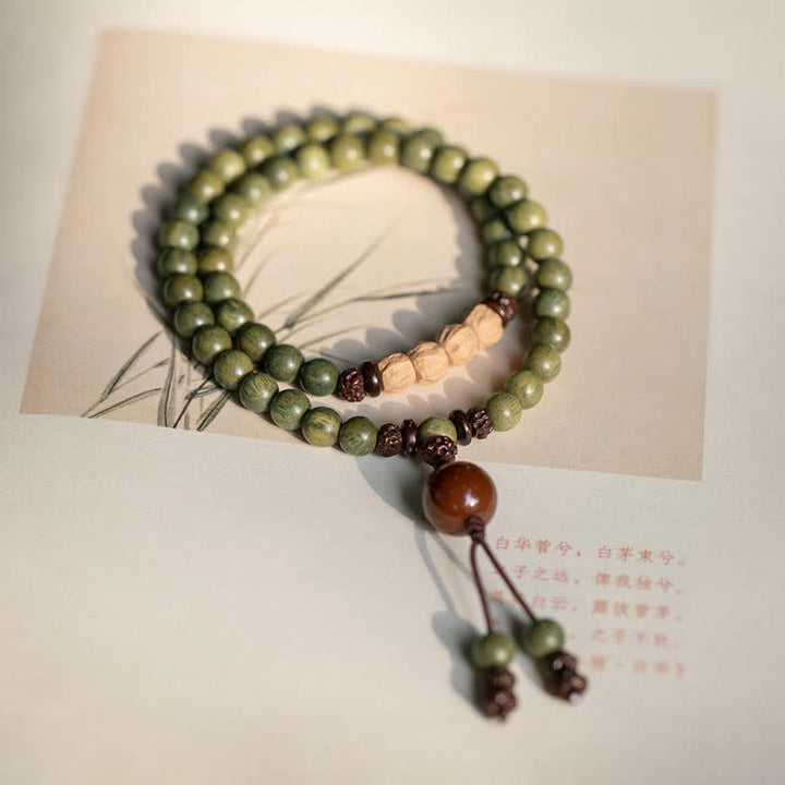 Buddha Stones Groene sandelhouten Armband met positieve boodschap en vredesmotief - 6mm - 18 cm - image 4