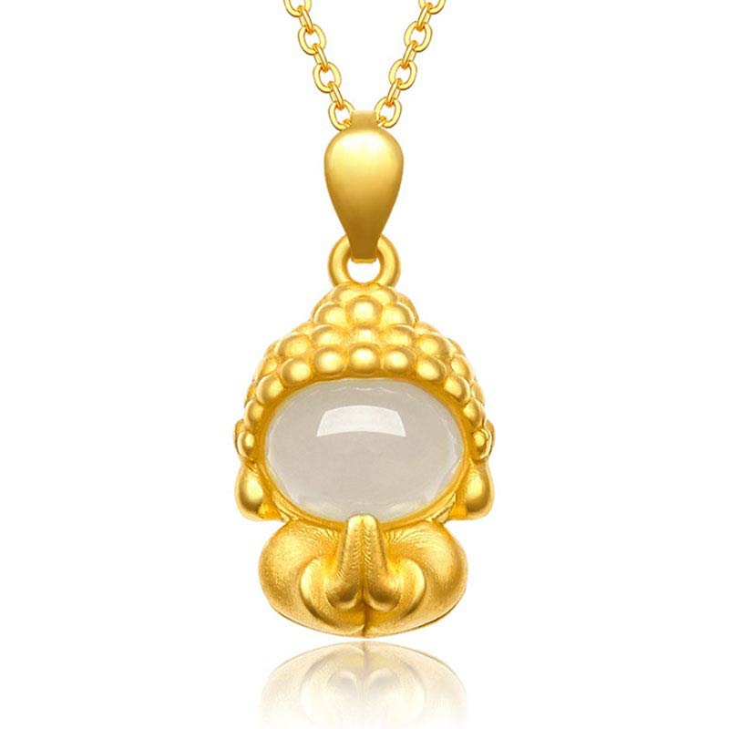 Buddha Stones Witte jade Boeddha succes hanger Ketting - Witte Jade - image 0