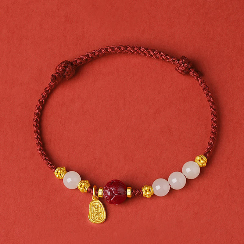 Buddha Stones 24-karaats vergulde Hetian witte jade cinnaber lotus Armband - image 1