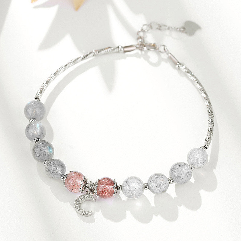 Buddha Stones Armband met bedeltje van aardbeikwarts en maansteen, geluksmaan - image 1