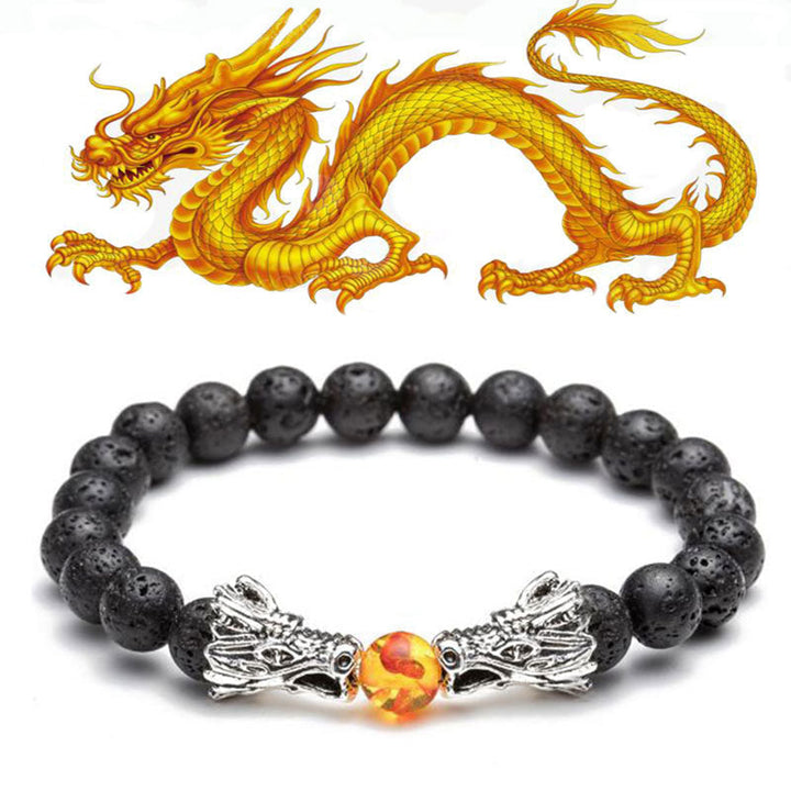 Buddha Stones Witte turkooizen lavasteen draak zegen Armband - Lavasteen en zilver - image 22
