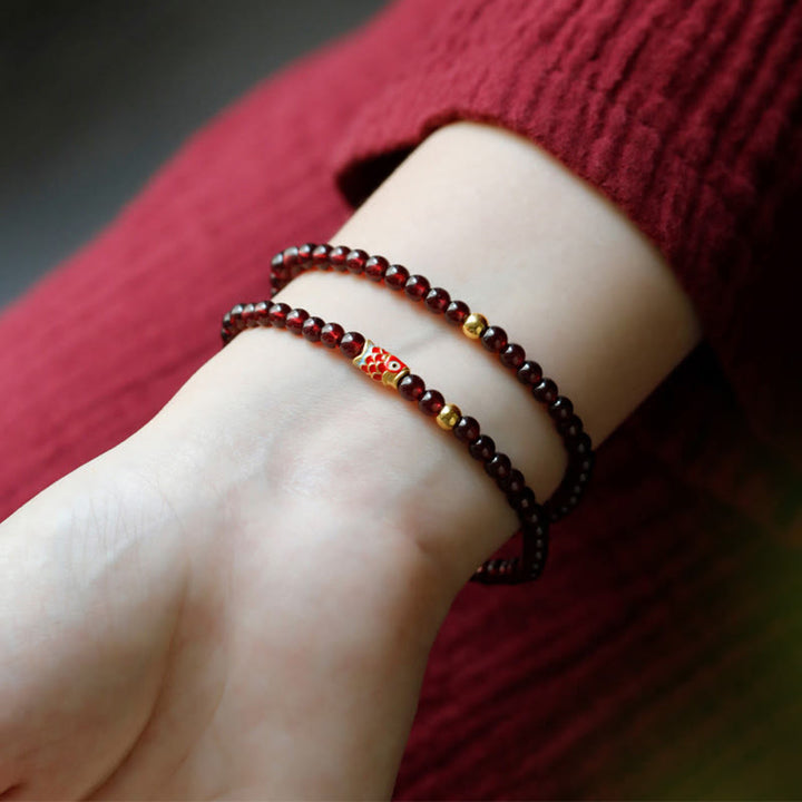 Buddha Stones 999 Gouden Koi Vis Armband met Natuurlijke Granaat - image 9