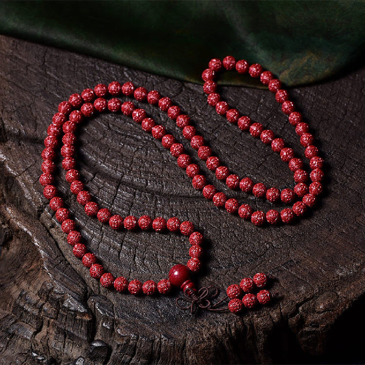 Buddha Stones 108 Mala kralen met cinnaber Om Mani Padme Hum patroon gegraveerde Armband - image 1