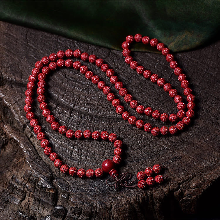 Buddha Stones 108 Mala kralen met cinnaber Om Mani Padme Hum patroon gegraveerde Armband - image 1